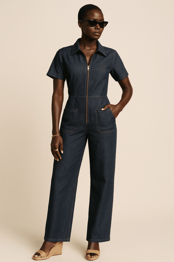Zip denim jumpsuit